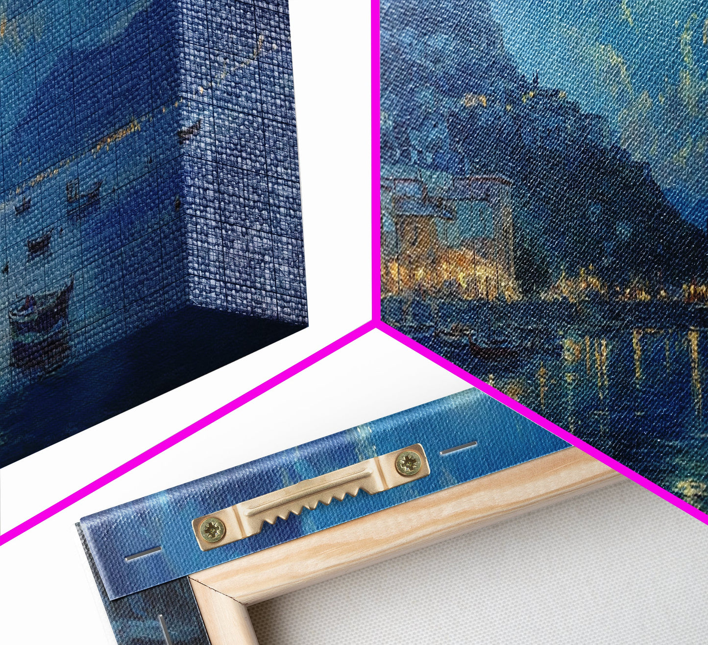 Horizontal Oil Painting Print - Italy At Night - Portofino Wall Art - Horizontal Panoramic Print - Full Moon Painting