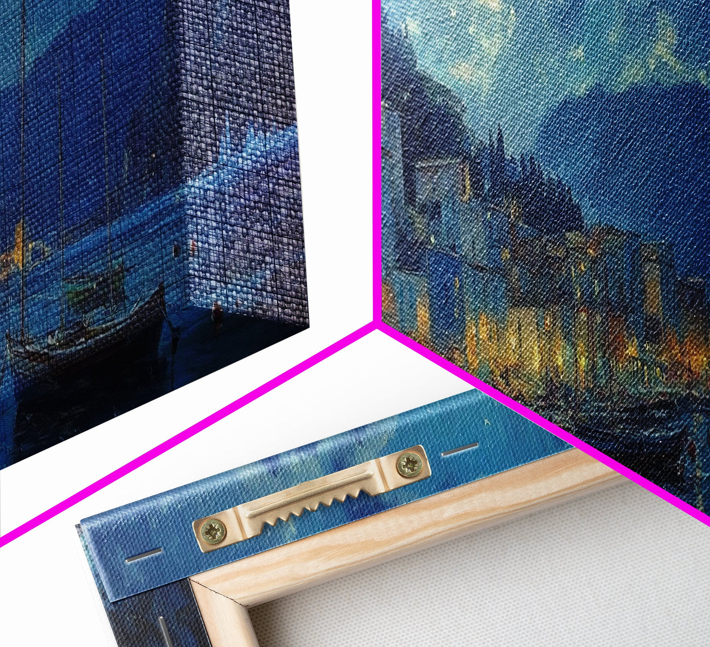 Midnight in Portofino - Full Moon - Italian Oil Painting Canvas Print - Whimsical / Eclectic Landscape Painting - Minimalist Boho Home Decor