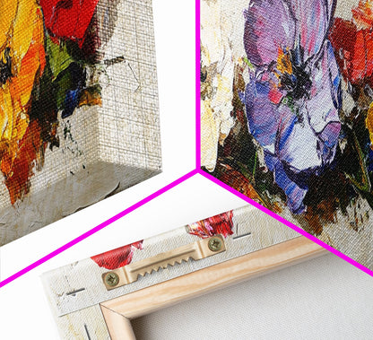 Framed Canvas Wall Art - Wild Flowers - Canvas Print - Impasto Style Oil Painting Print - Floral Botanical Wall Art - Wild Flowers