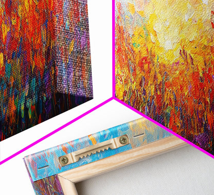 Original Wildflower Painting Print, Panoramic Extra Wide Wall Art, Floral Landscape Custom Rustic Home Decor, Sunset Through The Flowers