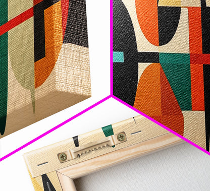 Mid-Century Modern Abstract Geometric Pattern Wall Art, Canvas Print, Wide Panoramic Wall Art For Living Room