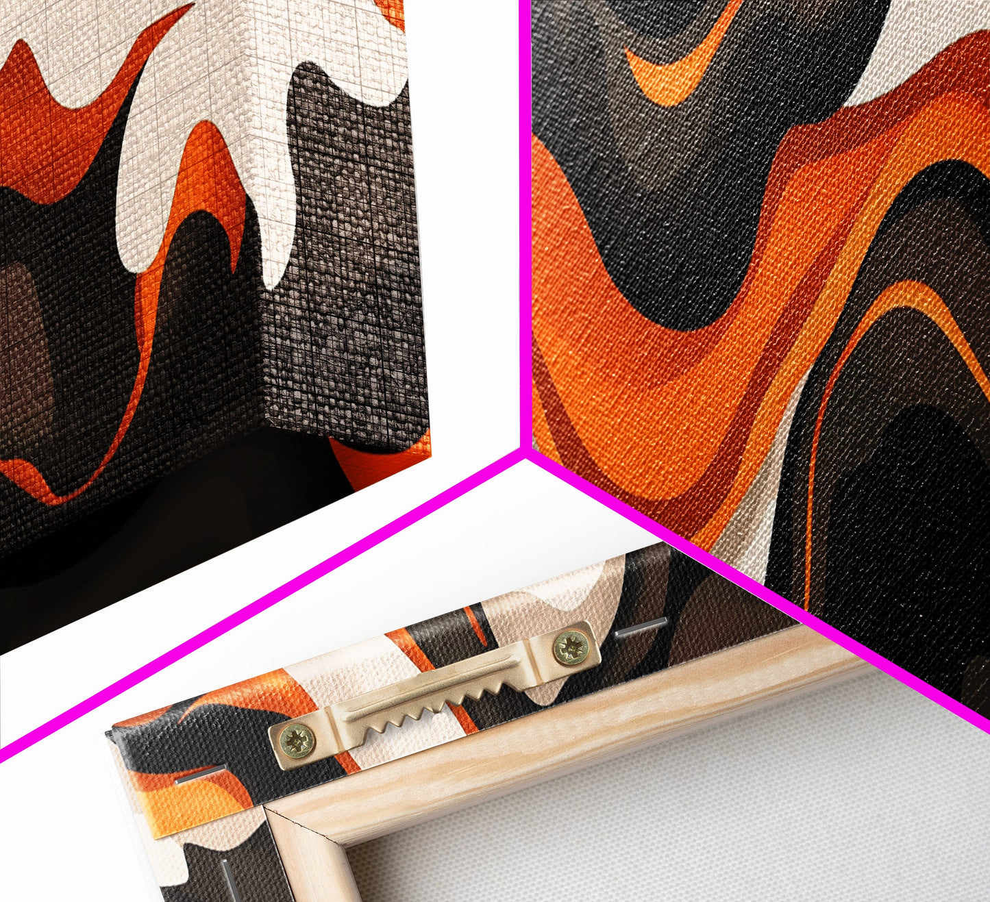 Retro Abstract Art, Framed Canvas Print, Orange, Black and White Wall Art, Oversized Extra Wide Wall Art