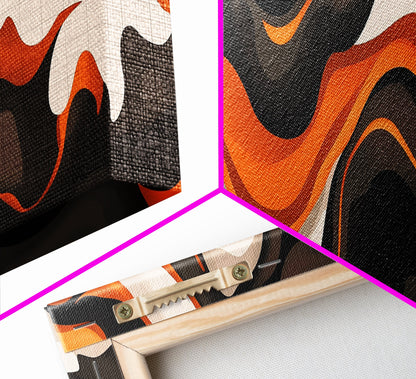 Retro Abstract Art, Framed Canvas Print, Orange, Black and White Wall Art, Oversized Extra Wide Wall Art