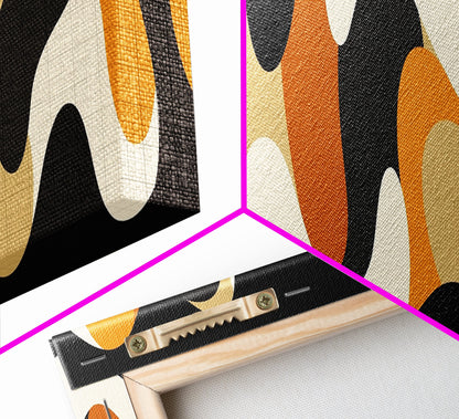 Amber Waves - Framed Canvas Print - Boho Abstract Wall Art - Modern Home Decor - MCM Style Black Background Wall Art