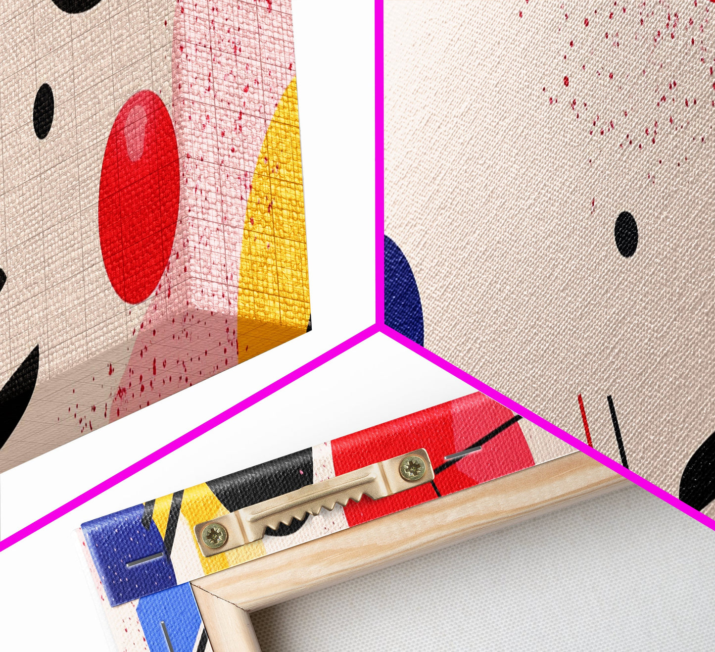 Retro 1990s Inspired Wall Art, Framed Canvas Print, Pink and Cerise Geometric Shapes, Boho Abstract Art, Modern Art / Home Decor