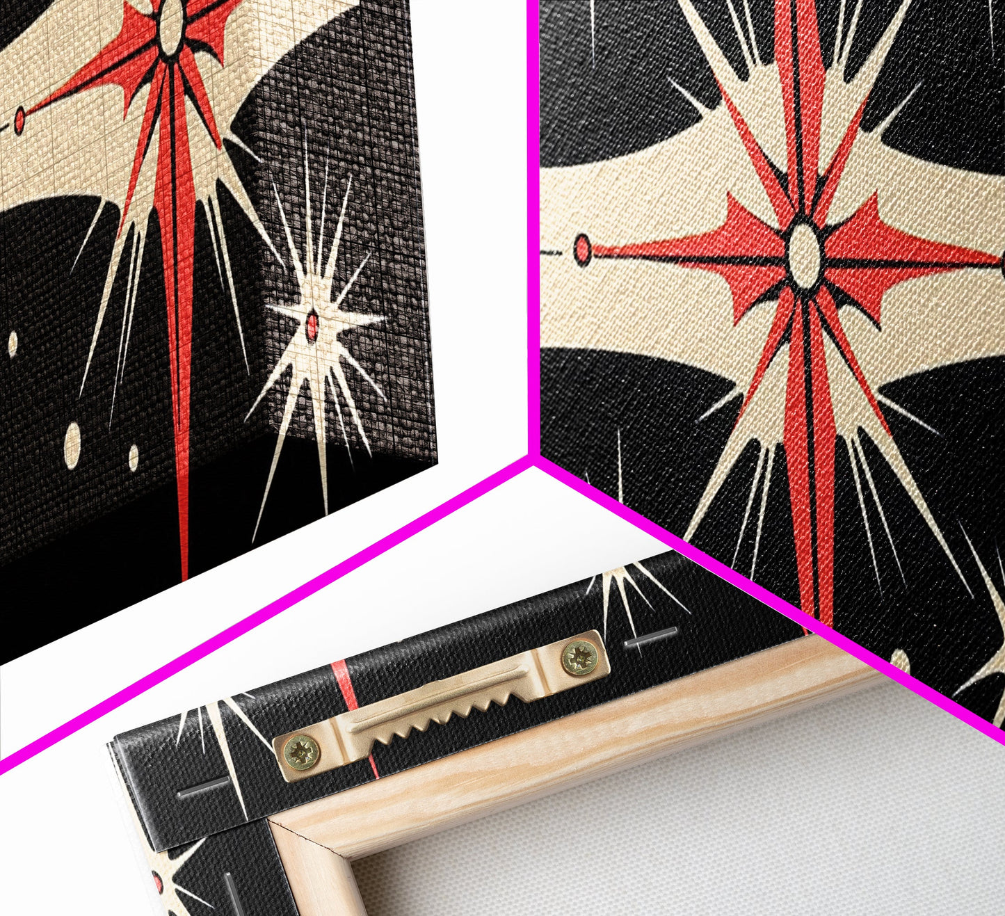 Neutral Star Burst Framed Canvas Print, Abstract Atomic Age Wall Art, Mid-Century Modern 1950s Style Home Decor, Large Scale Art