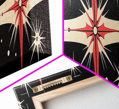 Neutral Star Burst Framed Canvas Print, Abstract Atomic Age Wall Art, Mid-Century Modern 1950s Style Home Decor, Large Scale Art