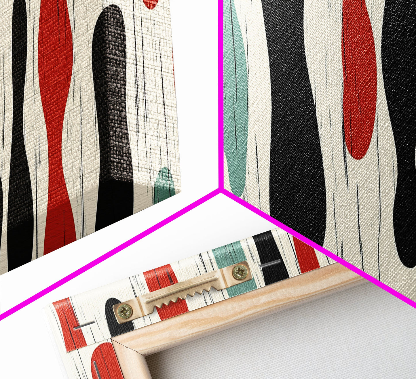 Mid Century Modern Wall Art Framed Canvas - Rain Drops - Panoramic Modern Wall Art Print - Above Bed or Above Sofa Wall Art, Modern Art