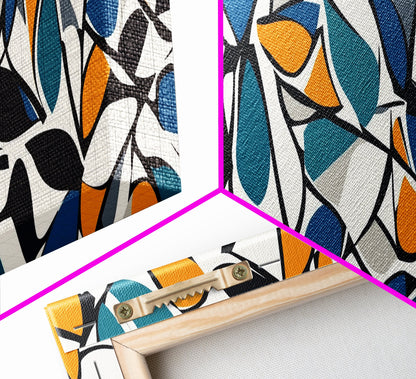 Mid Century Modern Art - Floral Abstract Pattern - Panoramic Canvas Print - Retro Loft Art - Large Wall Art - Geometric Abstract Art
