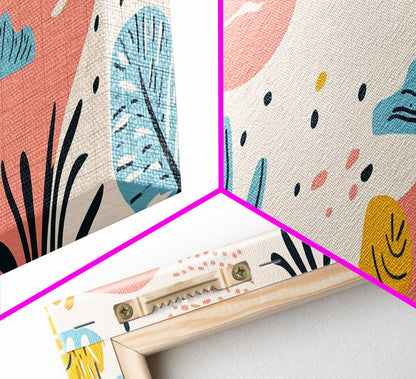 Retro Art From the 90s, Framed Canvas Print, High School Art, Abstract Extra Wide Panoramic Painting, Retro Vibes Home Decor