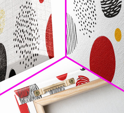 Polk Dots MCM Wall Decor, Framed Canvas, Canvas Print, Midcentury Modern Abstract Art, White Background, Eclectic Kitsch Home Decor