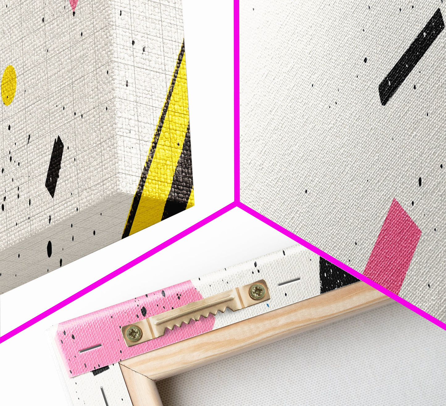 Retro Vaporwave Art, Pink Black and White Geomatric Abstract Art, Oversize Art For Large Living Room, Panoramic Painting