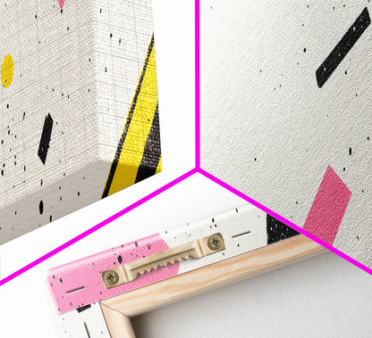 Retro Vaporwave Art, Pink Black and White Geomatric Abstract Art, Oversize Art For Large Living Room, Panoramic Painting