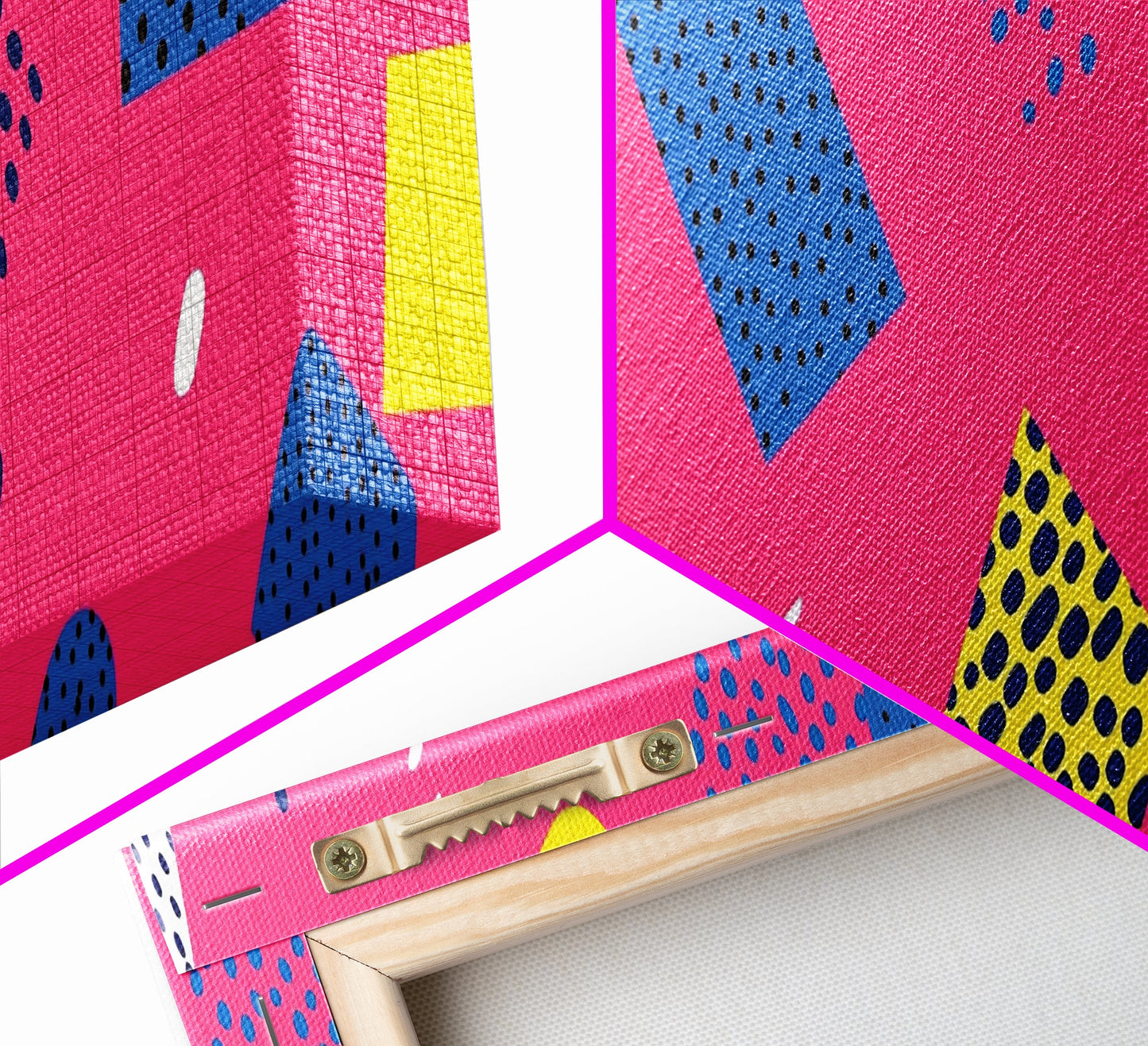 Retro 90s Style Mall Art, Framed Canvas Print, 1990s American Mall Inspired Wall Art, Retro Decor, Fuschia Pink and Blue Eye Catching Wall Art