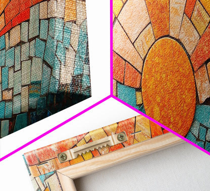 Panoramic Print - Sunset Mosaic Canvas Print - Wood Framed Wall Art - Horizontal Abstract Art - Large Wide Wall Art - Above Bed Decor Framed Canvas