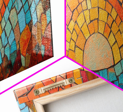 Panoramic Art Print - Sunset Mosaic Canvas Print - Wood Framed Wall Art - Horizontal Abstract Art - Large Wide Wall Art - Above Bed Decor Framed Canvas