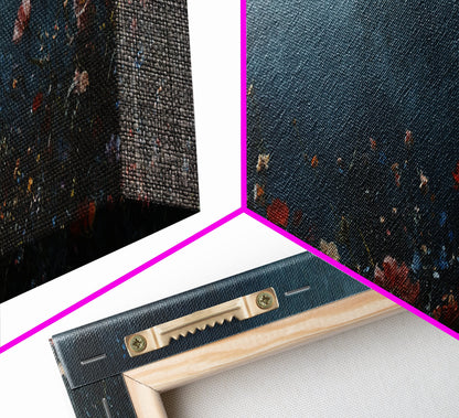 Dark & Moody Wild Flowers At Night, Framed Canvas Print, Panoramic Thought Provoking Wall Art, Above Bed Art, Dark Floral Painting