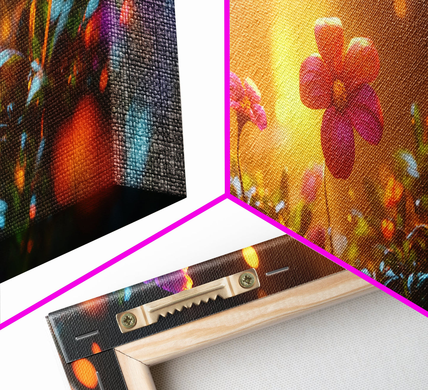 Beautiful 3D Rendered Flower Canvas Print, Wild Flowers In The Morning Dew at Sunset, Panoramic Extra Wide Wall Art