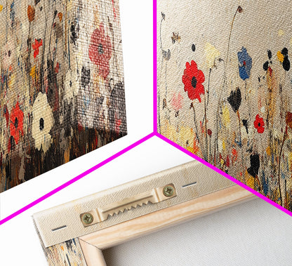 Muted Wild Flowers On White Background, Framed Canvas Print, Mother's Day Gift Idea, Wood Frame, Rustic Art, Farmhouse Decor, Boho Art