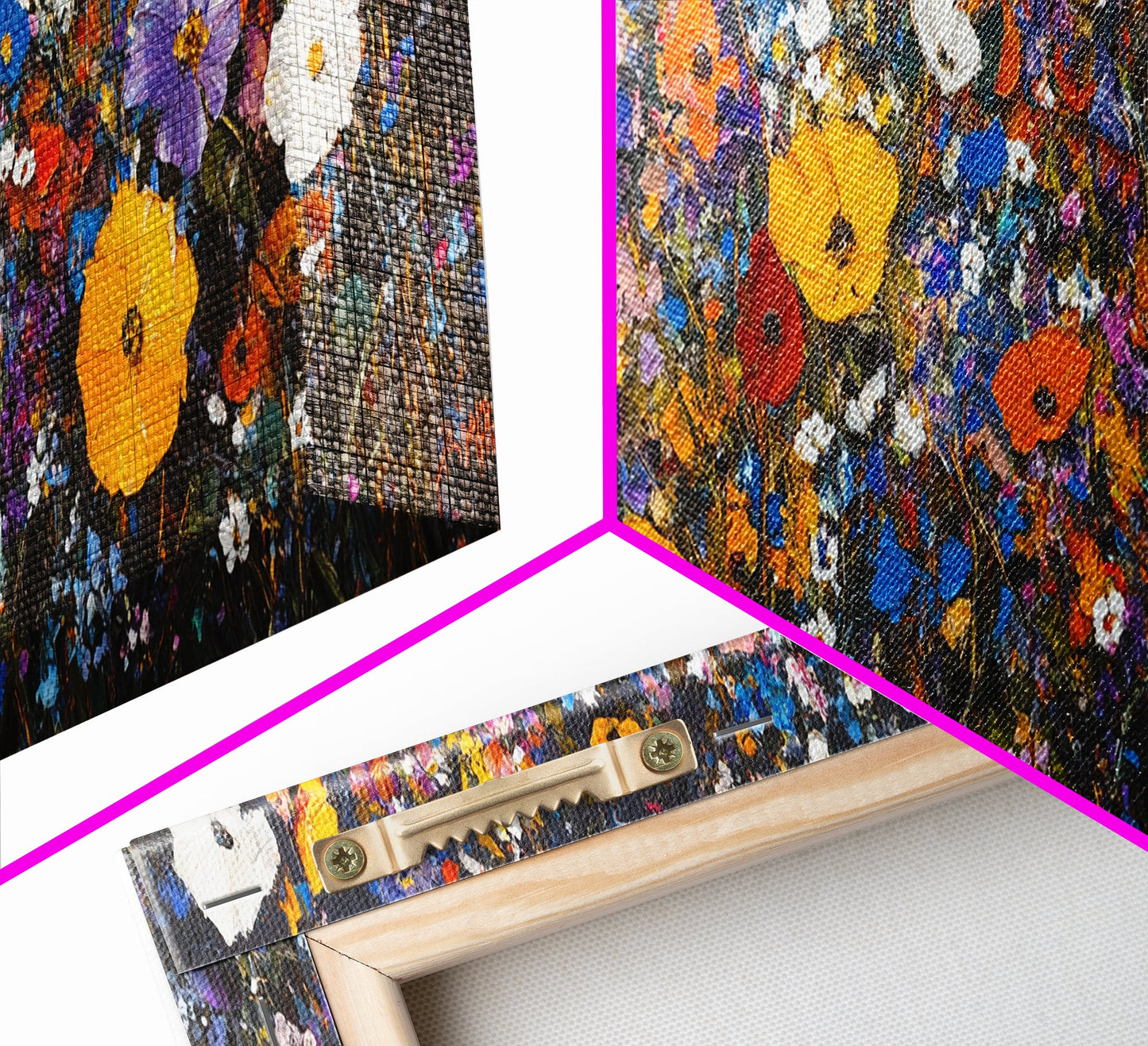 Field of Flowers - Floral Decor - Boho Farmhouse Wall Art Framed Canvas Print - Minimalist Decor - Cute Vibrant Wall Art