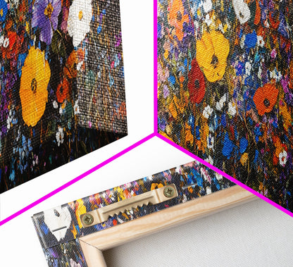 Field of Flowers - Floral Decor - Boho Farmhouse Wall Art Framed Canvas Print - Minimalist Decor - Cute Vibrant Wall Art