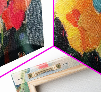 Abstract Flowers Panoramic Painting Print, Oil Painting Wood Framed Canvas Print, Boho Modern Art, Modern Farmhouse Decor