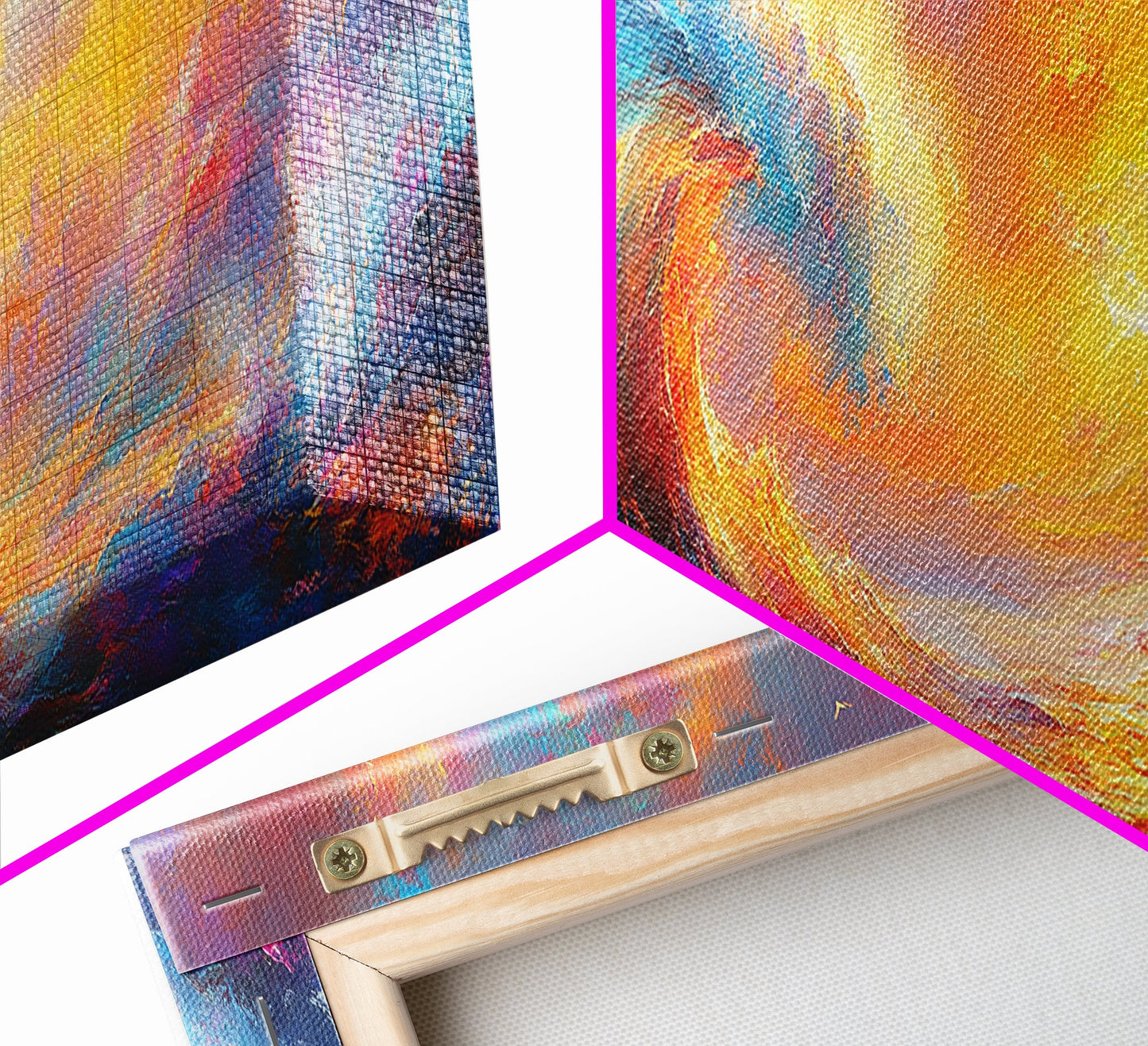 Oil Painting Print of Rainbow Ocean Waves, Retro Farmhouse Beach House Decor, Panoramic Extra Wide Wall Art