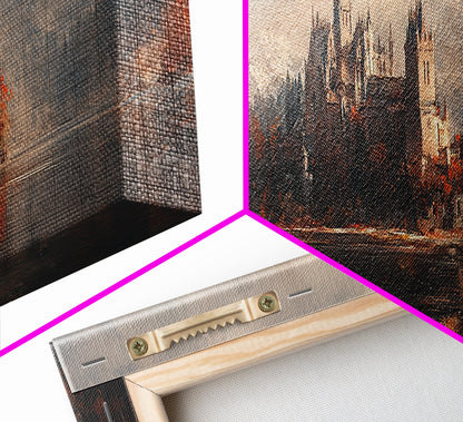 Dark Moonlit Gothic Castle, Framed Canvas Print, Dark Fantasy Painting, Dark Academia, Ready To Hang Art, Moody Decor