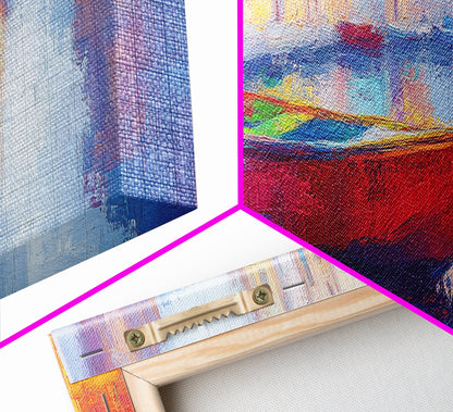 Abstract Painting Of a Canoe, Framed Canvas Print, Vienna Italy Wall Art, Colorful Pop Art, Retro Boho Style Home Decor