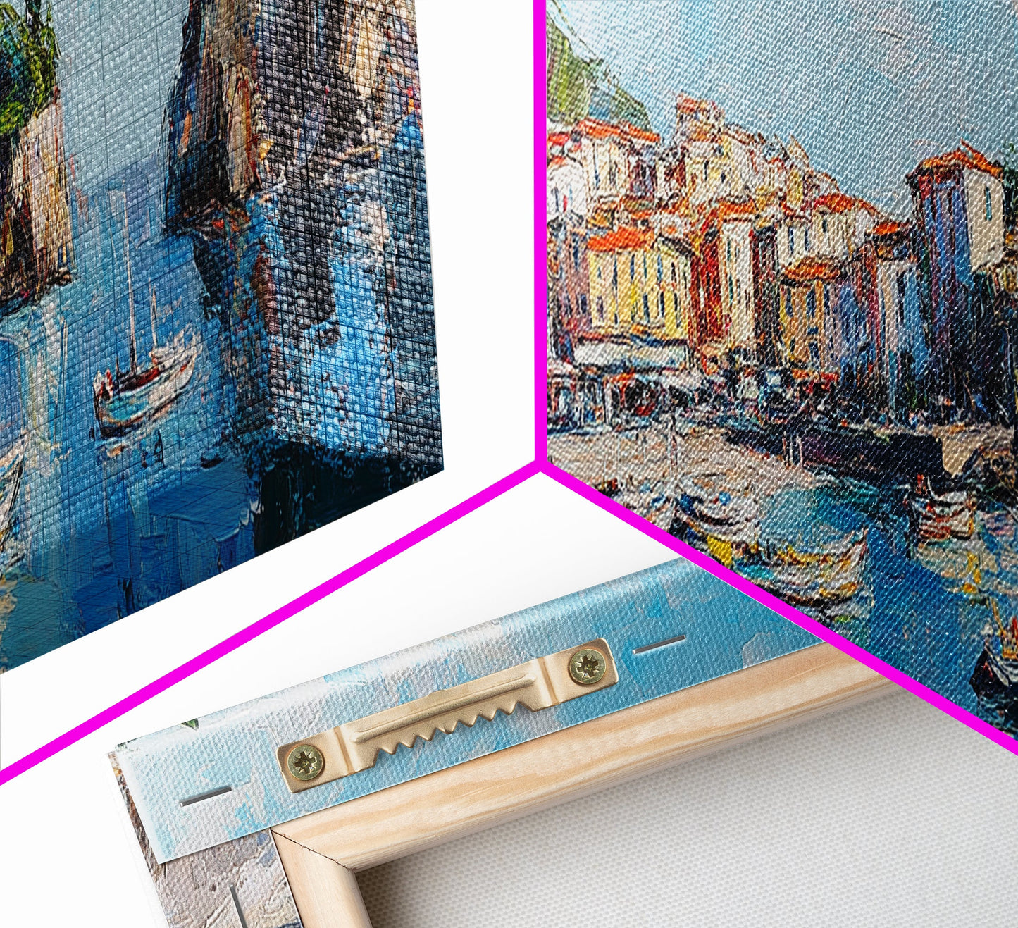 Muted Italian Fishing Village Painting Print, Boho Wall Art, Minimalist Style Panoramic Painting, Extra Large Oversized Wall Art, Home Decor / Gift Idea