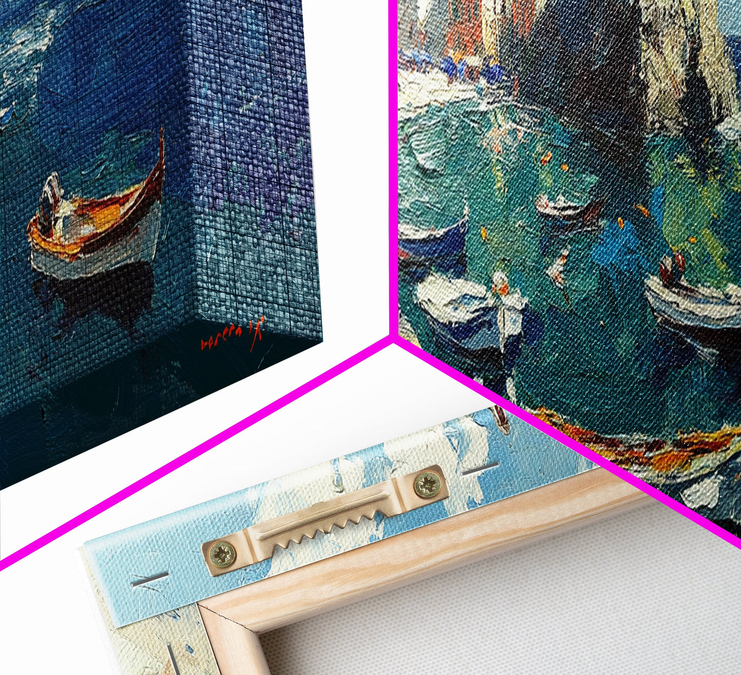 Italian Fishing Village, Vintage Style Canvas Print, Wood Framed Panoramic Wall Art, Italy Vacation Gift, Travel Gift Idea, Impressonist Seascape