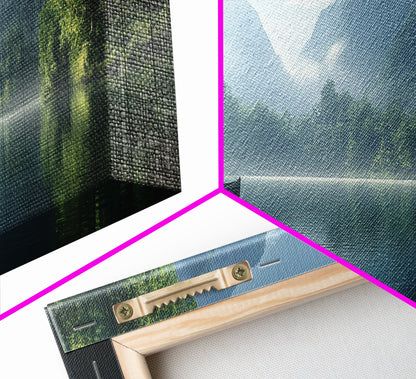 Canoe On The Lake, Framed Canvas Print, Moody Landscape Painting, Realism, Original Artwork, Rustic Lakehouse Decor, Oversized Wall Art