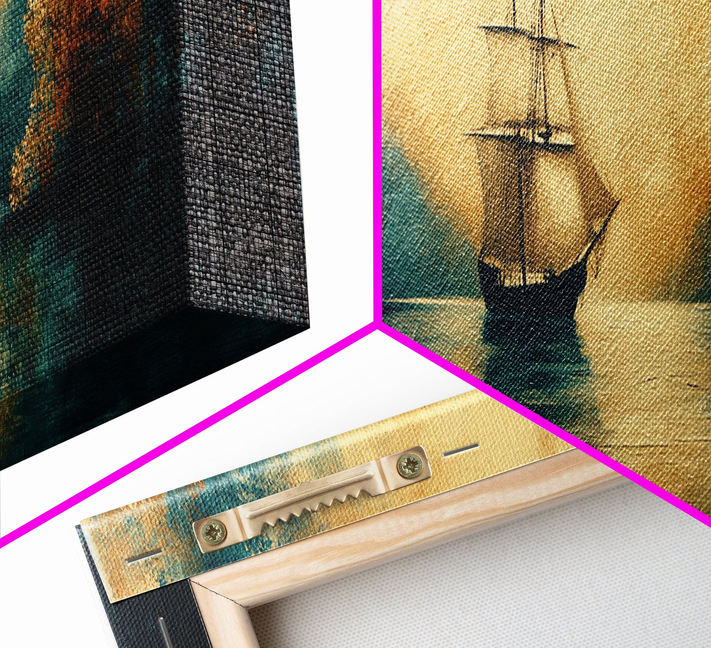 Pirate Ship In The Bay, Fantasy Painting Print, Wood Framed Wall Art, Boy's Room Decor Idea, Gift Idea, Man Cave Wall Art