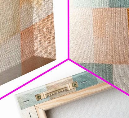 Midcentury Modern Style Abstract Square, Framed Canvas Print, MCM Modern Wall Art, Pastel Colors, Large Horizontal Wall Art Print