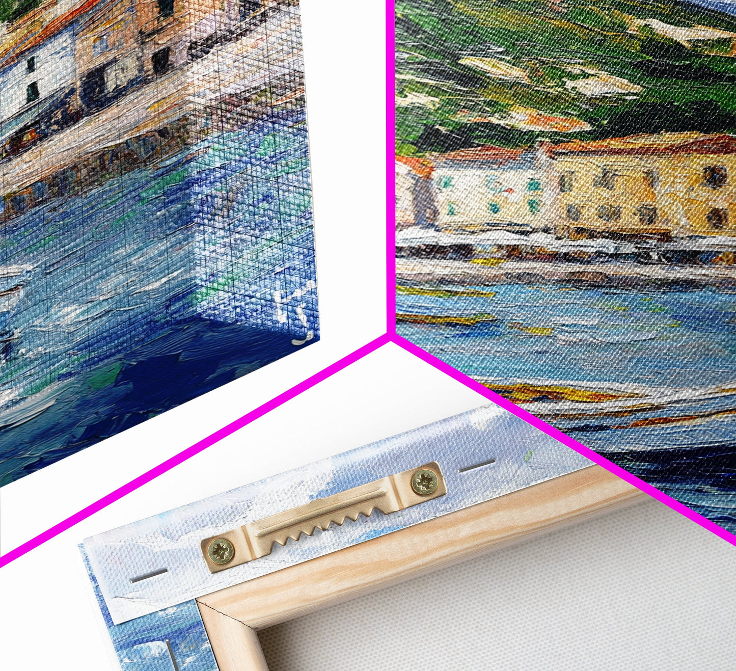 Modern Art Canvas Print - Italian Fishing Village - Italy Oil Painting - Neutral Wall Art - Seascape Painting - Impasto Style Print - Boho