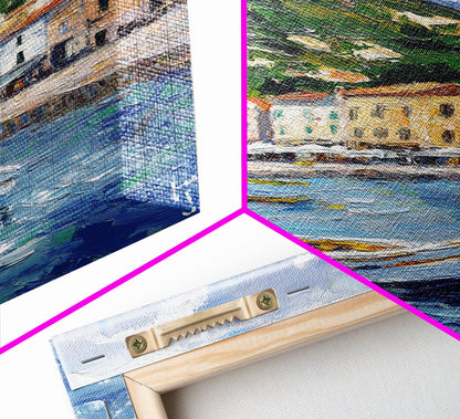 Modern Art Canvas Print - Italian Fishing Village - Italy Oil Painting - Neutral Wall Art - Seascape Painting - Impasto Style Print - Boho