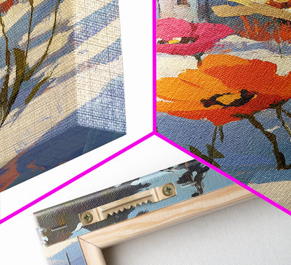 Wild Flowers In The Snow, Framed Canvas Print, Original Floral Painting Print, Modern Wall Art, Modern Custom Art, Winter Art