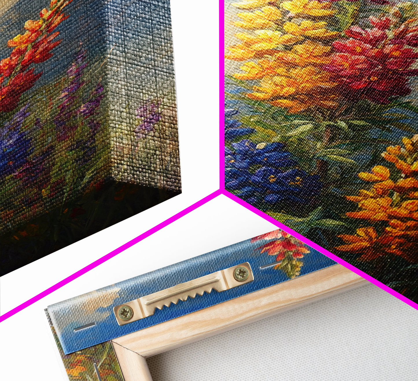 Vintage Style Canvas Print Oil Painting of Wild Flowers On A Mountain Landscape, Framed Canvas, Antique Style Wall Art, Painting of Flowers