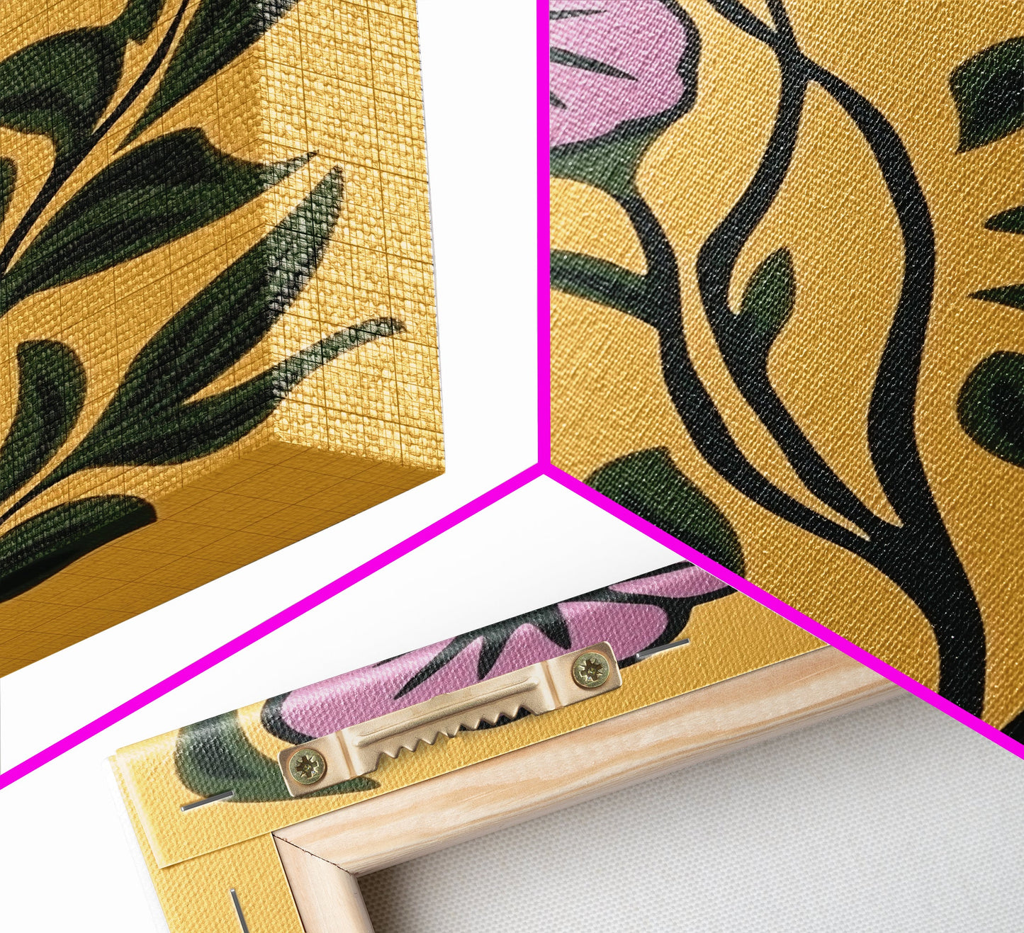 Framed Canvas Canvas Wall Art Mid-Century Modern Boho Flower Print, Purple and Yellow Wall Art, Modern Art Boho Home Decor, Minimalist