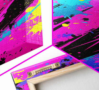 Graffiti Wall Art Splatter Art, Framed Canvas Print, Grunge Style Abstract Art