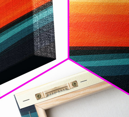 Abstract Sunset Over The Ocean Art Deco Style Wall Art Canvas Print, Beautiful Wall Art, Vertical Living Room Decor