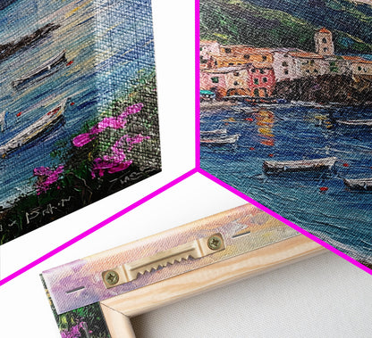 Italy At Sunset - Framed Canvas Print - Impasto Style Print Abstract Art - Calming Soothing Home Decor - Bedroom Art