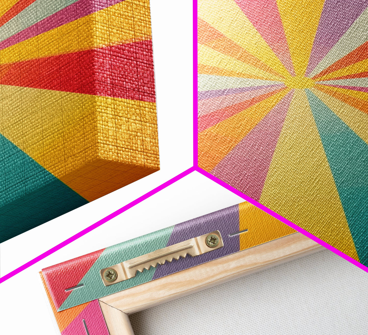 MCM Inspired Wall Art, Fire Engine Red, Slate Green, Storm Grey and Bee Yellow Geometric Framed Canvas Print, Boho Decor