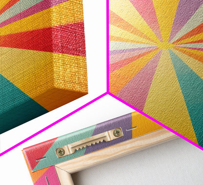 MCM Inspired Wall Art, Fire Engine Red, Slate Green, Storm Grey and Bee Yellow Geometric Framed Canvas Print, Boho Decor