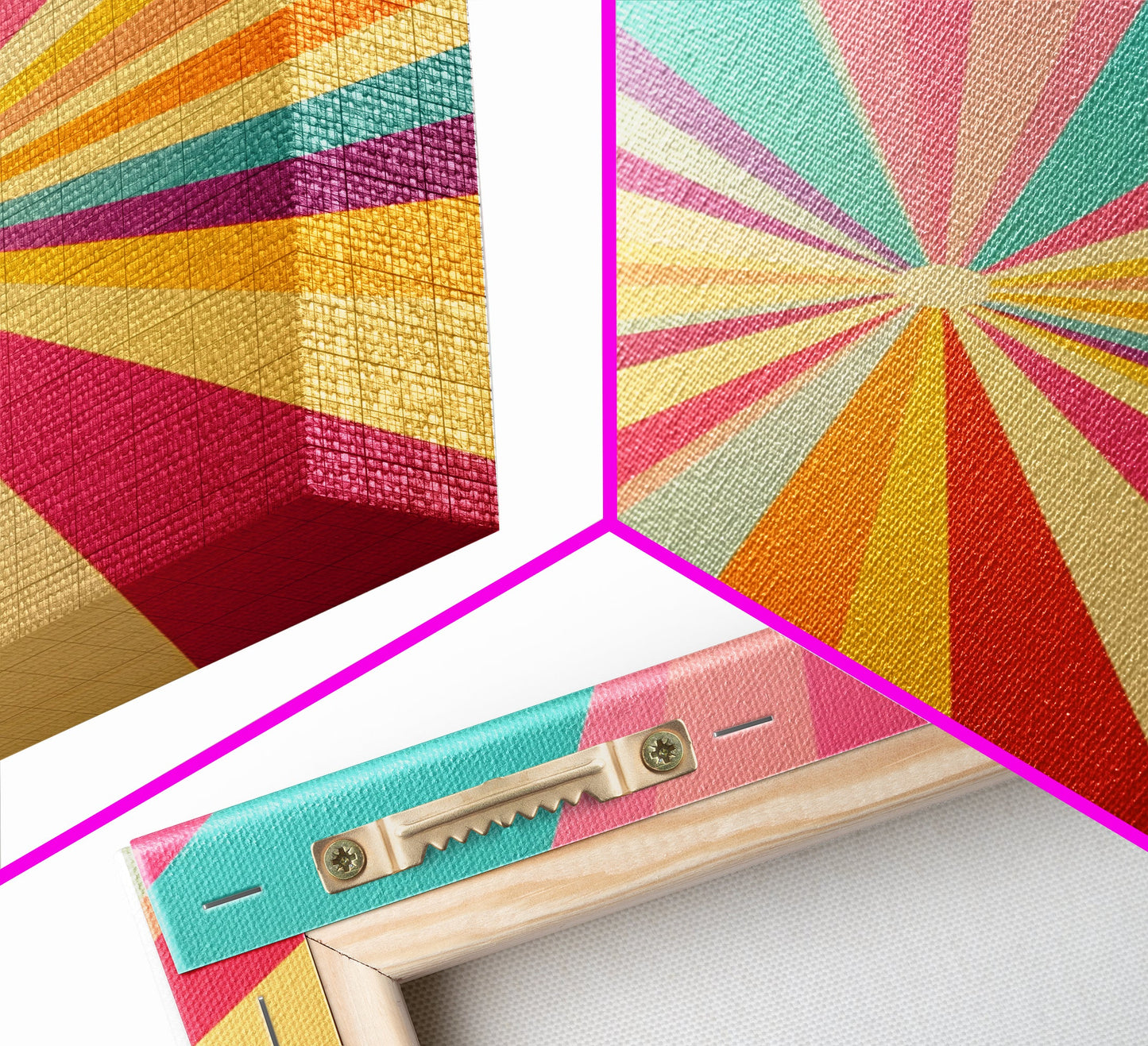 Geometric Boho Wall Art, Jungle Green, Watermelon Pink, Golden Sand and Winter Hazel Colored Wall Art, Boho Home Decor