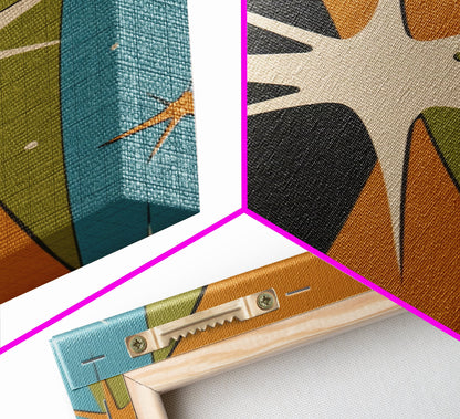 Atomic Age 1950s Style Retro Starburst, Pastel Colors, Canvas Print, MCM Wall Art Home Decor