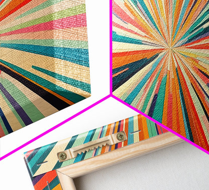 Sunburst Canvas Wall Art Canvas Print | Horizontal Pastel Color Sunset Print | Panoramic Abstract MCM Style Wall Art | Large Wide Print