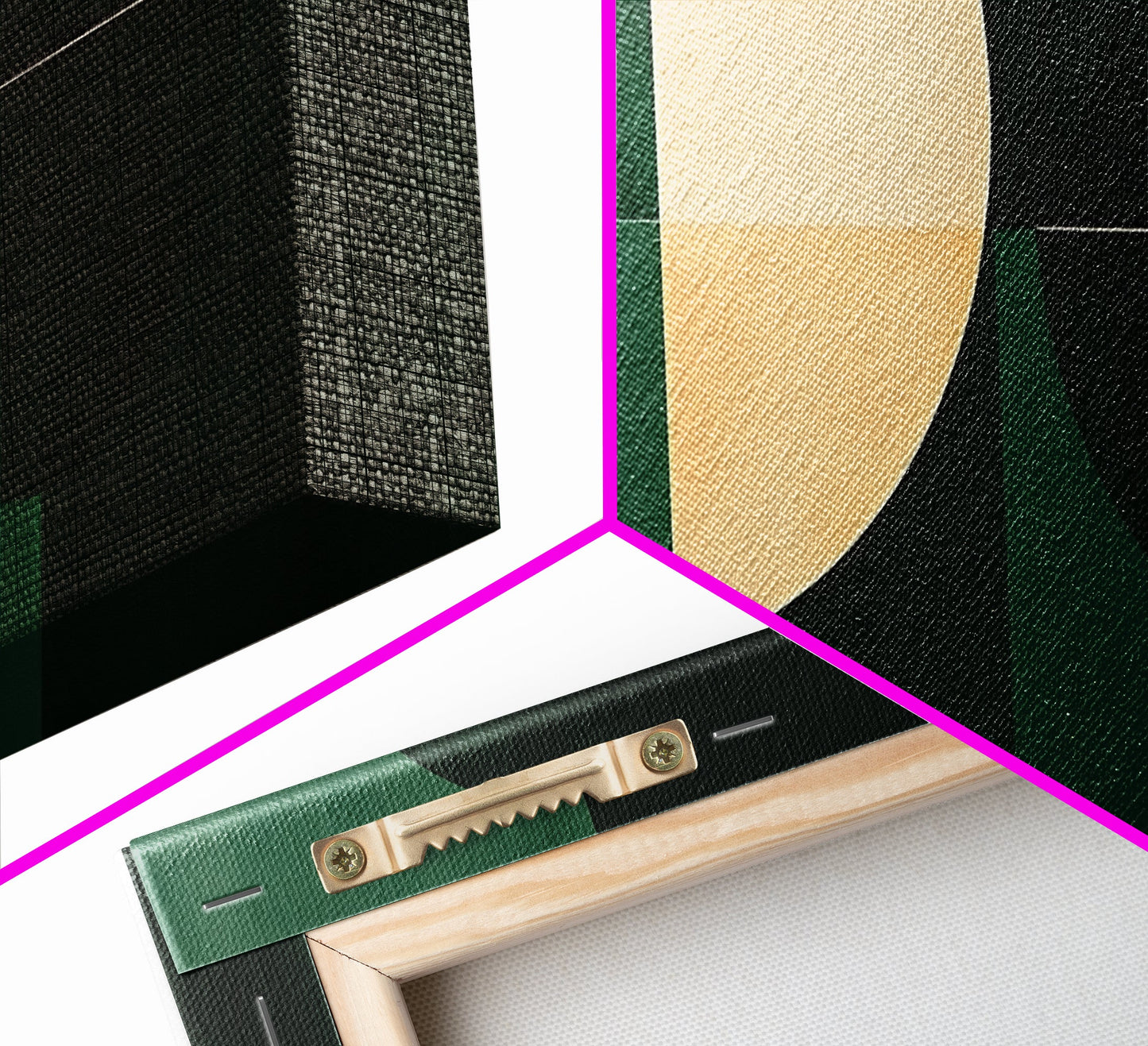 Extra Large Horizontal Emerald Green Geometric Mid Century Modern Wall Art, Framed Canvas Print