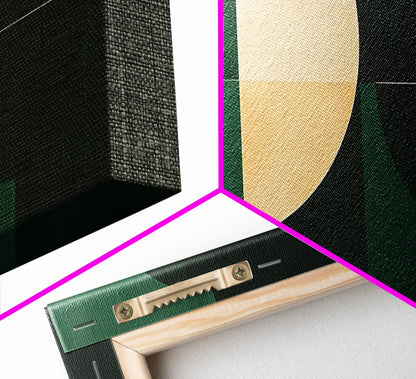 Extra Large Horizontal Emerald Green Geometric Mid Century Modern Wall Art, Framed Canvas Print