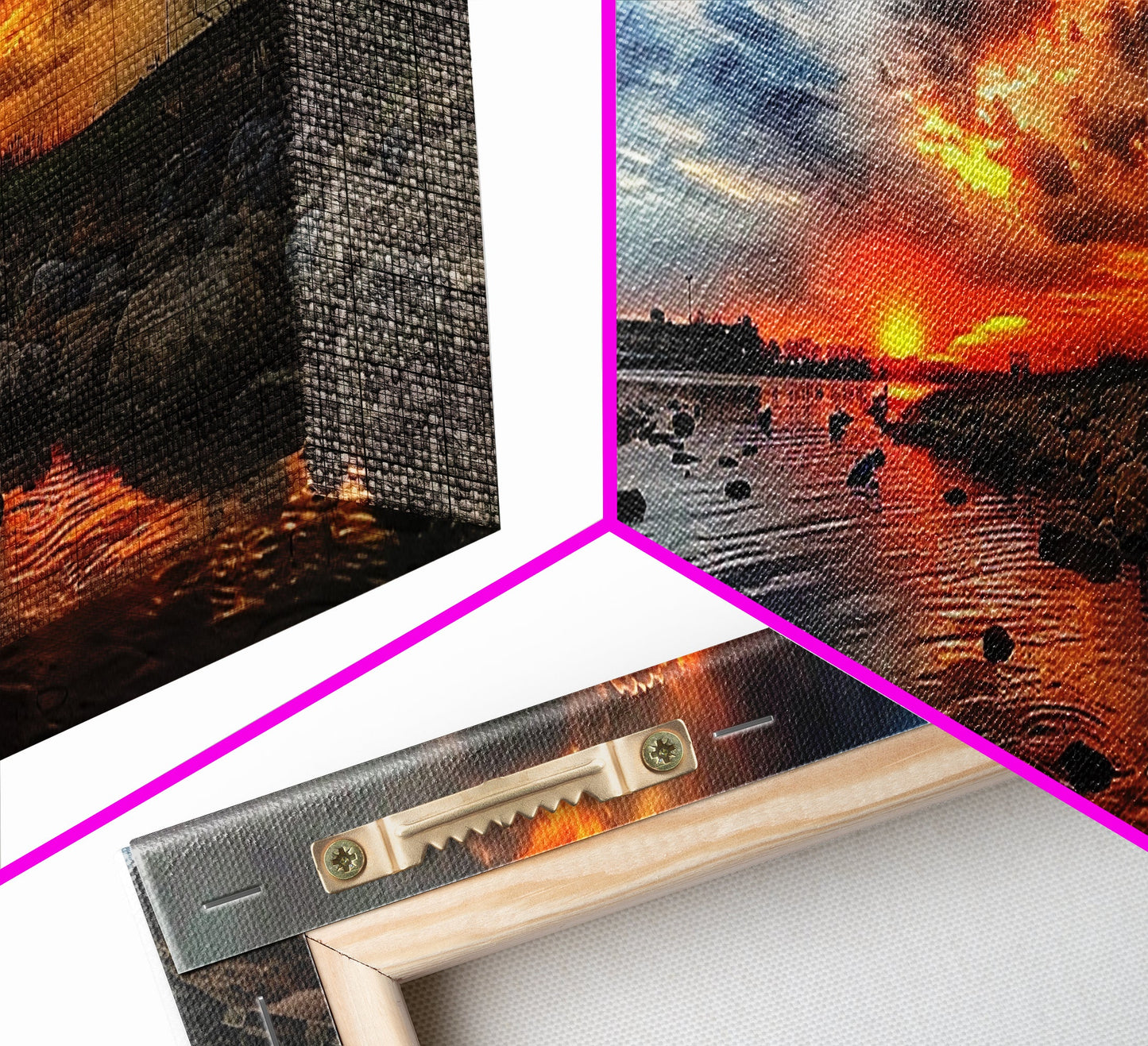 Sunset Over A Rocky River, Framed Canvas Print, Landscape Photography Style Wall Art, Beautiful Home Decor